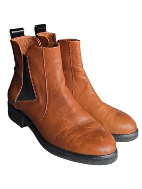 MOS MOSH Camel Tan Leather Chelsea Zip Up Ankle Boots 40